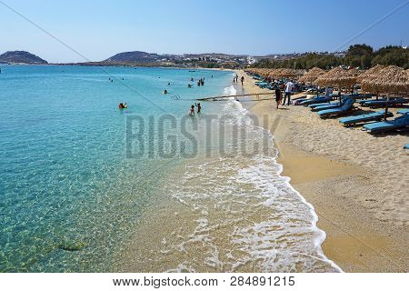Spectacular Panoramic View Of Kalafatis Beach In Mykonos, Greece