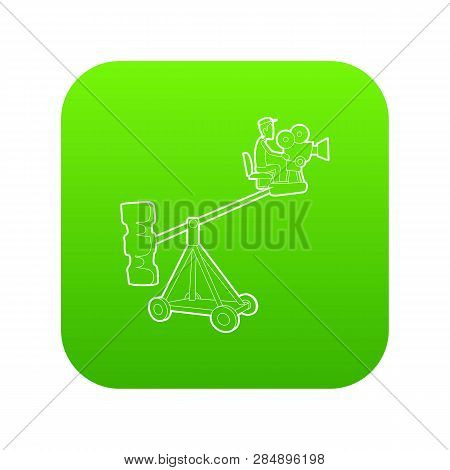 Difficult Filming Icon Green Vector Isolated On White Background