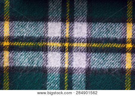 Close Up Of Traditional Scottish Woolen Tartan Fabric