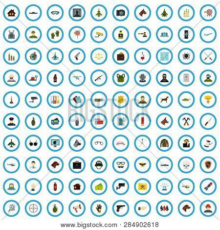 100 Antiterrorism Icons Set In Flat Style For Any Design Vector Illustration