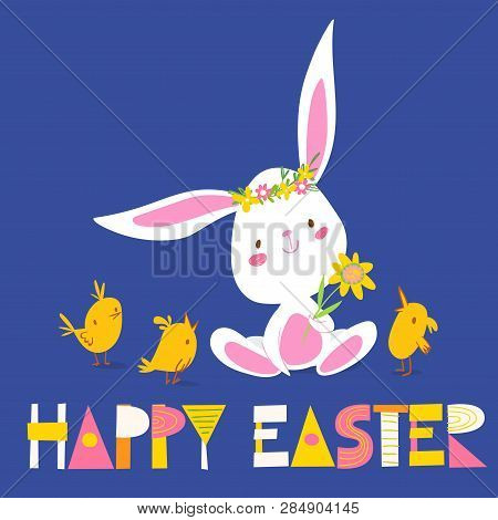 Vector Spring Easter Card With Rabbit And