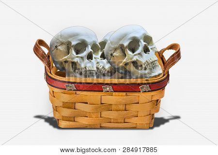 Creapy Basket Full Of Very Scarey Skulls.