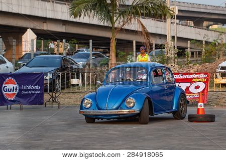 Bangkok, Thailand - February 9, 2019: Volkswagen Beetle Driver Race Gymkhana In Volkswagen Club Meet