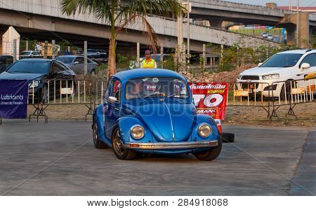 Bangkok, Thailand - February 9, 2019: Volkswagen Beetle Driver Race Gymkhana In Volkswagen Club Meet
