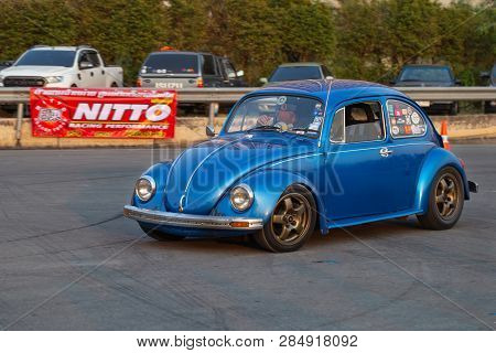 Bangkok, Thailand - February 9, 2019: Volkswagen Beetle Driver Race Gymkhana In Volkswagen Club Meet