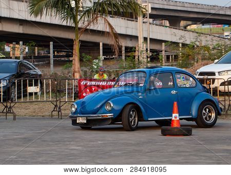 Bangkok, Thailand - February 9, 2019: Volkswagen Beetle Driver Race Gymkhana In Volkswagen Club Meet
