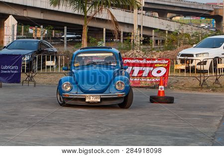 Bangkok, Thailand - February 9, 2019: Volkswagen Beetle Driver Race Gymkhana In Volkswagen Club Meet