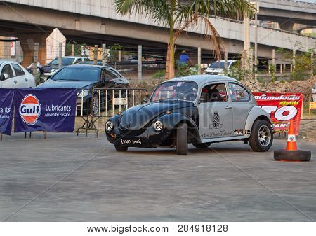 Bangkok, Thailand - February 9, 2019: Volkswagen Beetle Driver Race Gymkhana In Volkswagen Club Meet