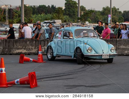 Bangkok, Thailand - February 9, 2019: Volkswagen Beetle Driver Race Gymkhana In Volkswagen Club Meet