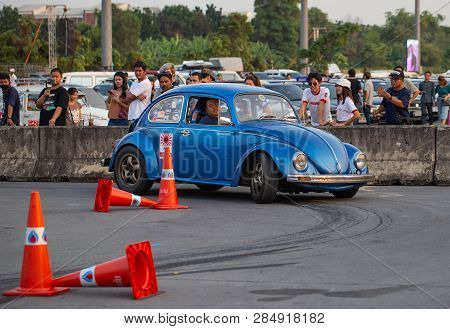 Bangkok, Thailand - February 9, 2019: Volkswagen Beetle Driver Race Gymkhana In Volkswagen Club Meet