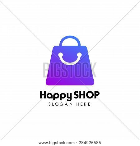 Happy Shop Logo Design Template. Shopping Logo Design Stock