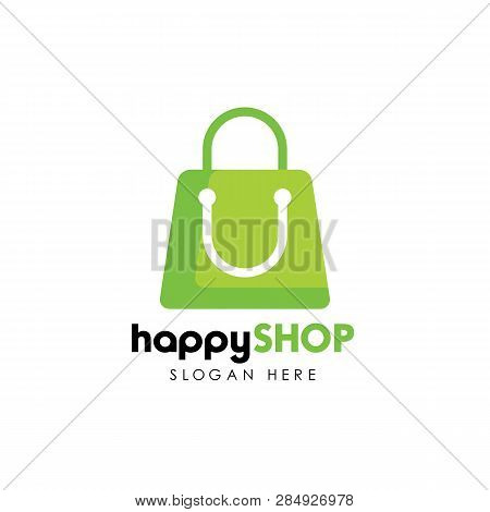 Happy Shop Logo Design Template. Shopping Logo Design Stock