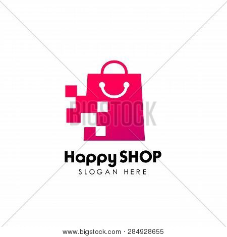 Pixel Shop Logo Design Template. Shopping Logo Design Stock