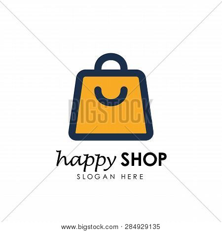 Happy Shop Logo Design Template. Shopping Logo Design Stock