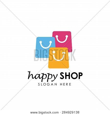 Happy Shop Logo Design Template. Shopping Logo Designs Stock