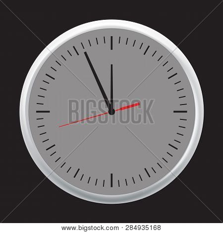 White Wall Office Clock Icon Set Showing Five Minutes To Twelve. Vector Illustration.