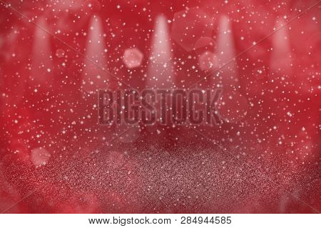 Red Fantastic Bright Abstract Background Stage Spotlights With Sparks Fly Defocused Bokeh - Festal M