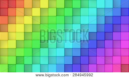 3d Rendered Texture Of Rainbow Coloured Cubes At Different Heights.