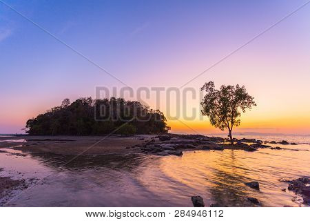 Sunset At Kwang Island. Kwang Island Is In The Middle Of Kwang Beach Krabi Thailand.when Low Tide Ca