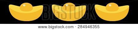 Gold Ingot Line Set. Cinese New Year Symbol Atribute. Golden Bar Icon. Greeting Card. Flat Design. I