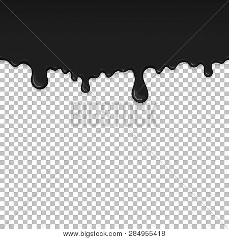 Black Dripping Slime Seamless Pattern. Petroleum Background With Copy Space. Kids Sensory Toy Vector