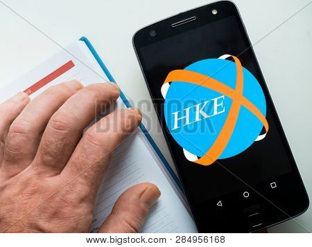 MOSCOW, RUSSIA - FEBRUARY 17, 2019: logo on the smartphone monitor