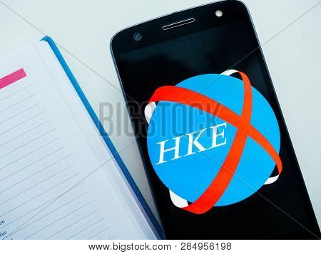MOSCOW, RUSSIA - FEBRUARY 17, 2019: logo on the smartphone monitor