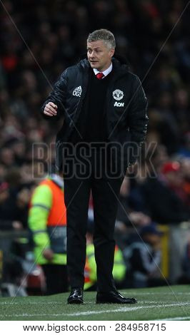 MANCHESTER, ENGLAND - FEBRUARY 12 2019: Ole Gunnar Solskjaer Manager of Manchester United during the Champions League match between Manchester United and Paris Saint-Germain at Old Trafford Stadium.