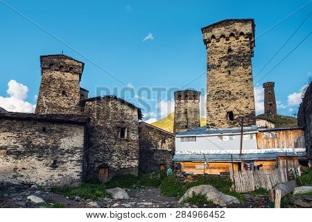 Svan Towers Of The Famous Ushguli Village, Chazhashi Community. Svanety Georgia. Tamara The Great To