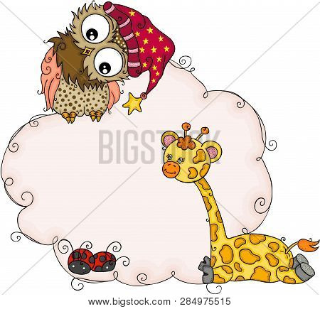 Scalable Vectorial Representing A Jabel With Owl And Little Giraffe, Element For Design, Illustratio