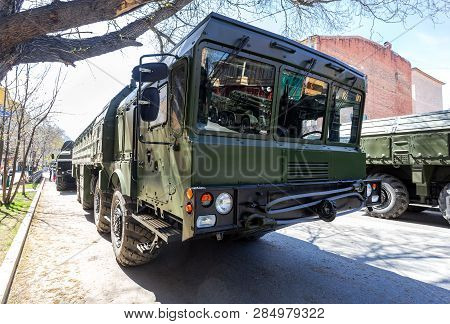 Samara, Russia - May 5, 2018: Russian Mobile Ballistic Missile System 9k720 Iskander (ss-26 Stone) O