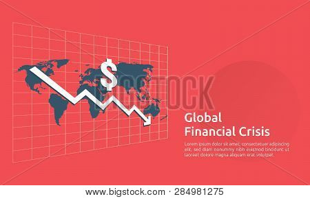 Business Finance Crisis Concept. Money Fall Down With Arrow Decrease Symbol. Economy Stretching Risi