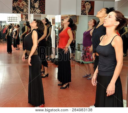 Seville, Spain - July 12, 2011: Teacher Of Flamenco Dancer Leonor Leal Conducts Classes In The Dance