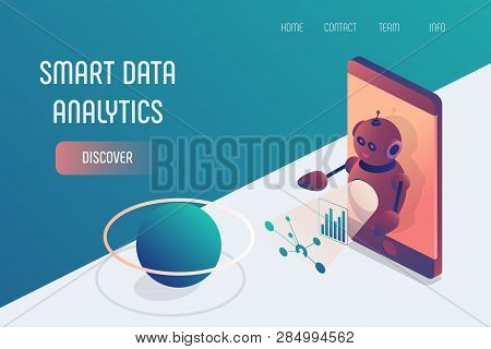 Infographic Template. Data Connection Concept. Business Concept Analysis. Isometric Digital Technolo