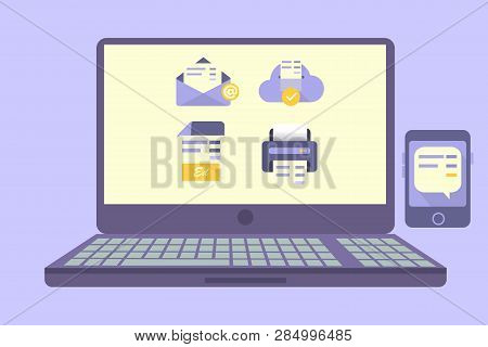 Modern Laptop Business  Internet Technology. Modern Flat Illustration. Computer Icon Vector.