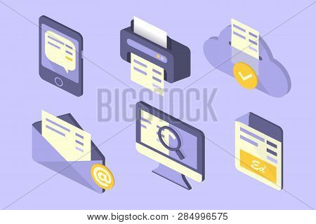Mobile Icon Symbol. Page Template. Businessman Icon. Internet Concept. Idea Isometric Icon.  Flat Is