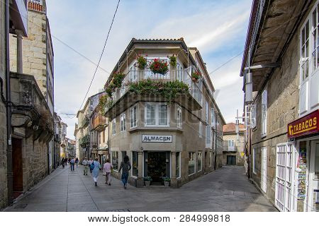 Pontevedra, Galicia, Spain; September 2018: Streets Of The Historic Center Of The City Of Pontevedra