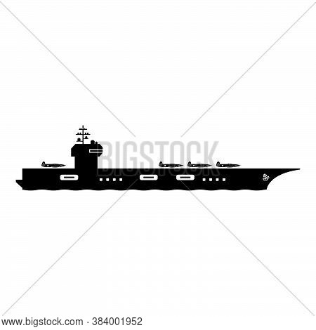 Aircraft Carrier Icon Symbol. Clip Art Pictogram Depicting Navy Aircraft Carrier Military War Naval 