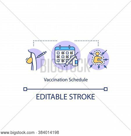 Vaccination Schedule Concept Icon. Regular Treatment, Immunization Plan Idea Thin Line Illustration.