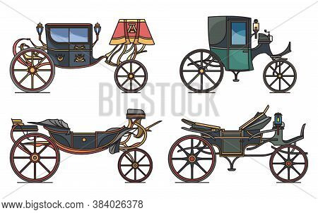Set Of Retro Cab Or Carriage, Medieval Chariot