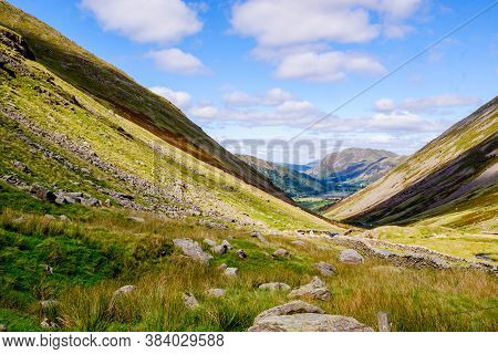 Kirkstone Pass Viewpoint Towards Ullswater In The Lake District, England.