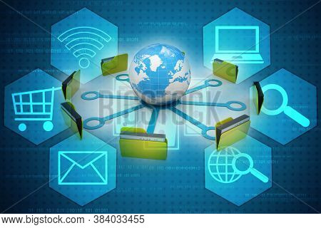 3d Illustration Of Data Sharing Concept, Internet Communication
