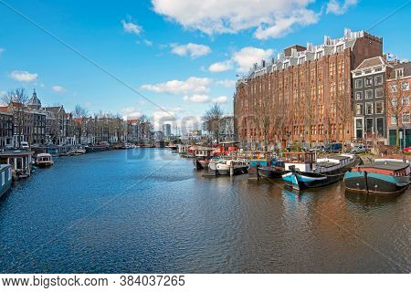 City scenic from Amsterdam at the Oude Turfmarkt in the Netherlands