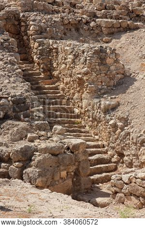 Ruins at the Tel Megiddo National park - a UNESCO word heritage site, northern Israel