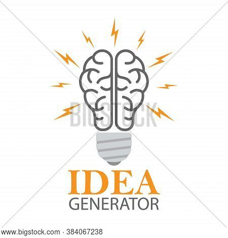 Idea Generator. The Human Brain And The Light Bulb. Editable Vector Illustration For Website, Bookle