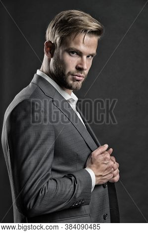 Businessman In Formal Wear. Confident Man. Face Of Plenary Leadership, Business. Bride Groom At Wedd