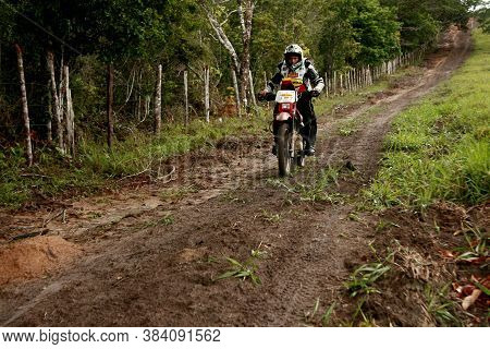 Porto Seguro, Bahia / Brazil - April 12, 2009: Motorcyclist During Motocross Enduro In The City Of P