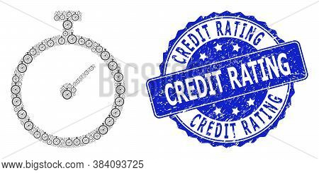 Credit Rating Unclean Round Seal And Vector Recursive Mosaic Time Tracker. Blue Seal Contains Credit
