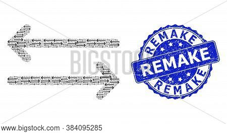 Remake Dirty Round Seal Print And Vector Recursive Mosaic Flip Arrows Horizontally. Blue Seal Includ