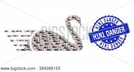 H1n1 Danger Unclean Round Seal Print And Vector Recursive Composition Swan. Blue Stamp Seal Has H1n1